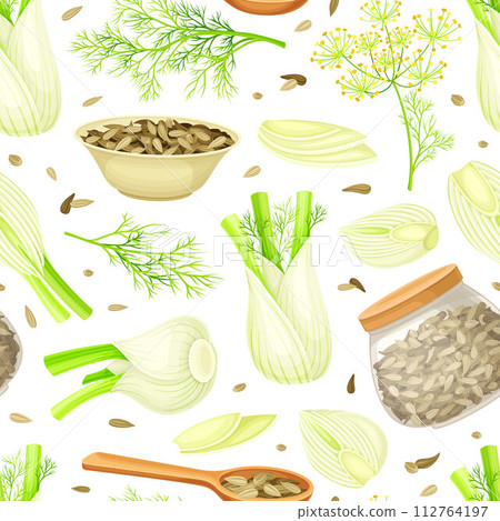 Fennel Seamless Pattern Design with Edible Condiment Vector Template 112764197