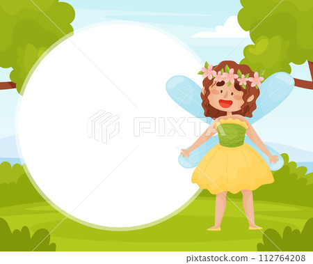 Note Card with Flying Cute Girl Fairy with Wings and Smiling Face Vector Template Note Card with Flying Cute Girl Fairy with Wings and Smiling Face Vector Template 112764208