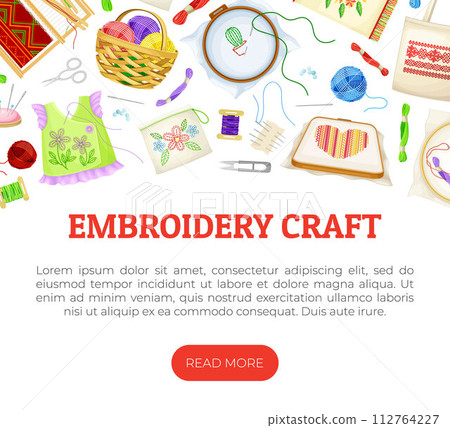 Embroidery and Handmade Craft Banner Design Vector Template 112764227