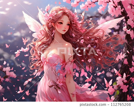 Cherry blossom fairy standing under the cherry - Stock
