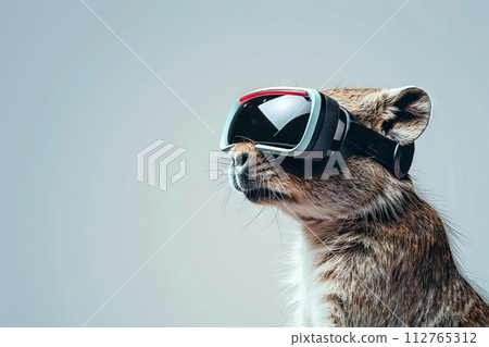 AI-generated content. A cat wearing virtual reality goggles. Generative AI AI-generated content. A cat wearing virtual reality goggles. Generative AI 112765312