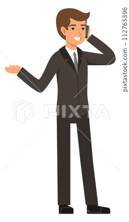 Businessman talking on phone. Work call color illustration Businessman talking on phone. Work call color illustration 112765396
