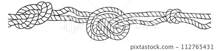 Tied rope knots horizontal border. Seamless ornament 112765431
