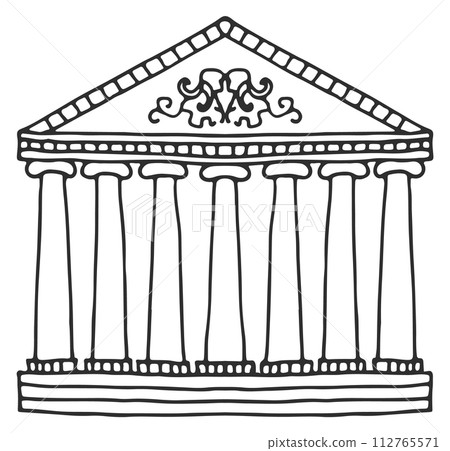 Theater building facade doodle. Classic architecture front 112765571