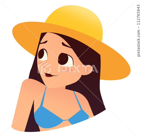 Summer girl avatar. Cartoon young woman character 112765643