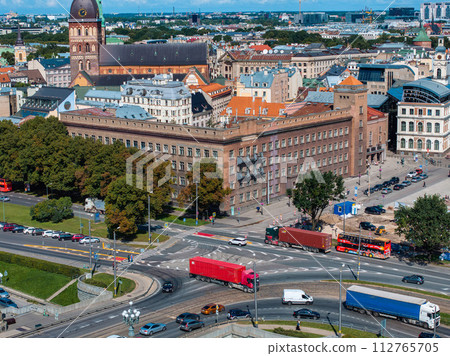 Beautiful aerial Riga view from above. Panoramic view of the Riga old town, the capital of Latvia. 112765705