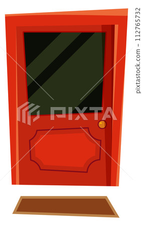 Front doorstep cartoon icon. Red facade door Front doorstep cartoon icon. Red facade door 112765732