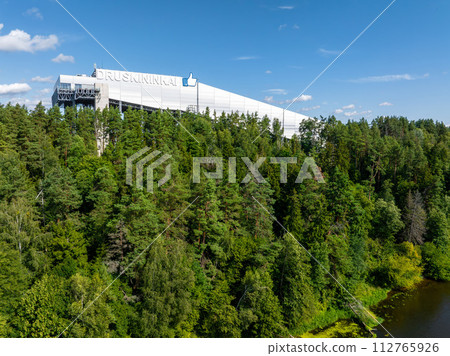 Aerial view of Druskininkai SPA resort indoor largest snow arena in Lithuania Aerial view of Druskininkai SPA resort indoor largest snow arena in Lithuania 112765926