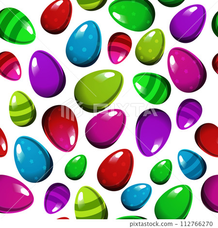 Seamless vector pattern with colorful eggs on white background. Easter flat design for textile 112766270