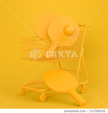 Sport equipment like ping pong racquet for fitness or crossfit in shopping cart 112766282