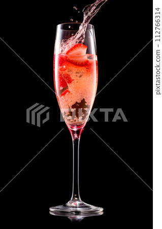 Set of crystal-clear flute glass of champagne isolated on black background Set of crystal-clear flute glass of champagne isolated on black background 112766314
