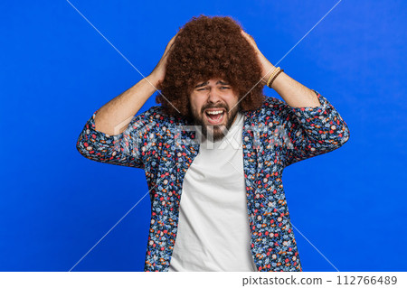 Irritated frustrated man screams from stress tension problems shock rage nervous quarrel fear shock Irritated frustrated man screams from stress tension problems shock rage nervous quarrel fear shock 112766489