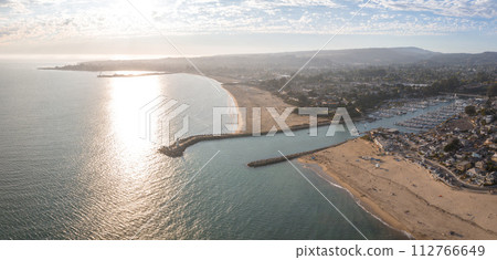 Aerial view of the Capitola beach town lighthouse in California, USA. Aerial view of the Capitola beach town lighthouse in California, USA. 112766649