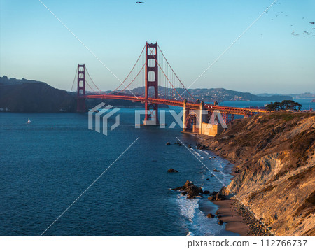 Famous Golden Gate Bridge, San Francisco at sunset, USA. San Francisco's Golden Gate Bridge at sunset from Marin County 112766737