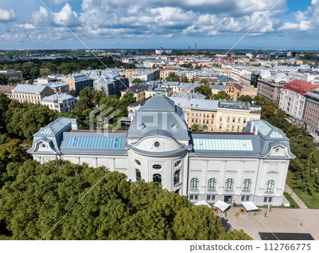 Beautiful aerial Riga view from above. Panoramic view of the Riga old town, the capital of Latvia. 112766775