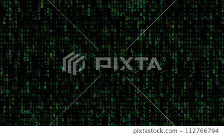 The matrix. A background with a chaotic arrangement of numbers. Technological cyberspace. decimal encoding of data. Background for thematic ideas 112766794