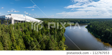 Aerial view of Druskininkai SPA resort indoor largest snow arena in Lithuania 112767053