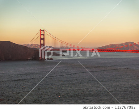 Famous Golden Gate Bridge, San Francisco at sunset, USA. San Francisco's Golden Gate Bridge at sunset from Marin County 112767082