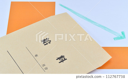 Image of salary reduction with salary bag and downward-sloping graph Image of salary reduction with salary bag and downward-sloping graph 112767738