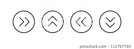 Swipe icon set. Arrow on circle button symbol. Arrow up, down, left, right. Abstract scroll icon element for social media. Move sign. Vector illustration isolated on white background Swipe icon set. Arrow on circle button symbol. Arrow up, down, left, right. Abstract scroll icon element for social media. Move sign. Vector illustration isolated on white background 112767789