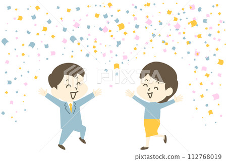快樂的上班族和色彩繽紛的五彩紙屑 快樂的上班族和色彩繽紛的五彩紙屑 112768019