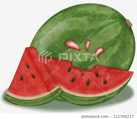 watermelon illustration set,slice of watermelon hand drawn watercolor paint.	 112768217