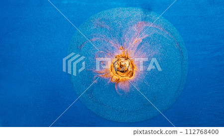 Glitter paint blob abstract background golden blue 112768400