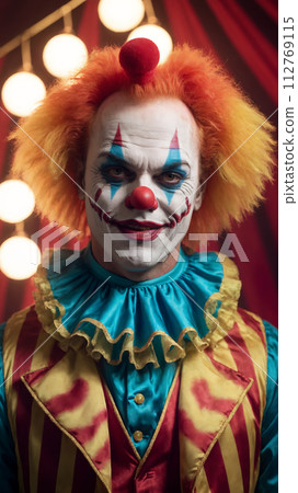 Portrait of a funny clown in a circus. Circus performance 112769115