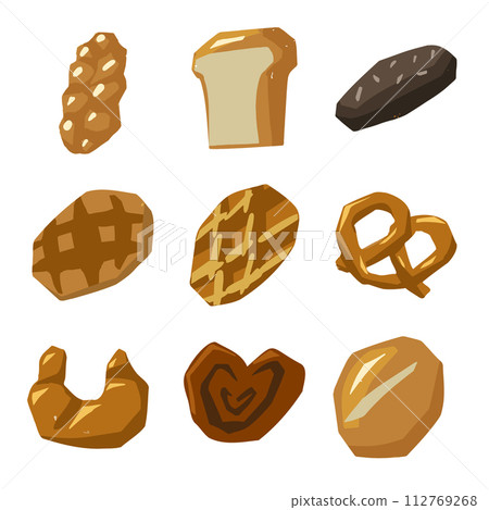Various types of bread displayed on a white background 112769268
