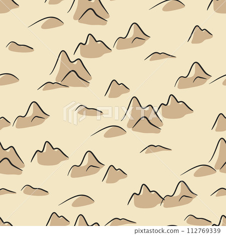 Hand drawn mountain seamless pattern. Landscape pattern. Vector illustration 112769339