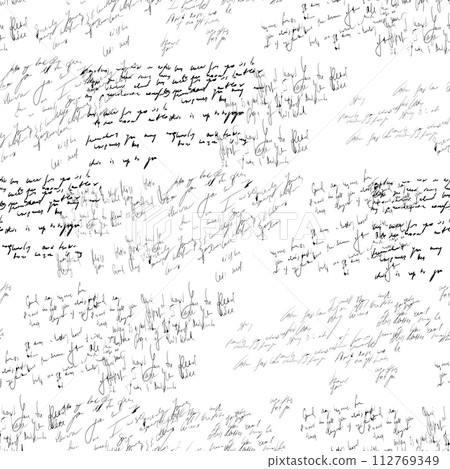 Seamless pattern of handwritten text on white paper in monochrome 112769349