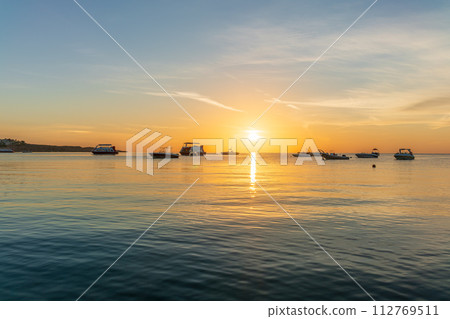 Sunrise over the sea. Panoramic seascape. Sunrise over the sea. Panoramic seascape. 112769511