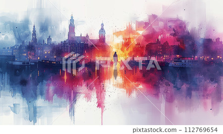 Touristic postcard, view of Amsterdam Touristic postcard, view of Amsterdam 112769654
