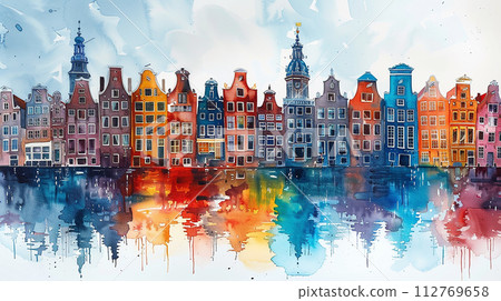 Touristic postcard, view of Amsterdam 112769658