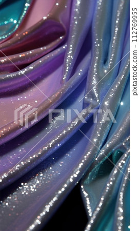 Glitter bokeh of satin fabric for background. Textile close up 112769955