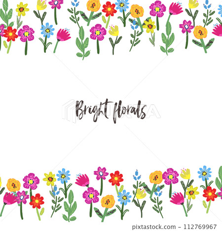 Vector floral frame. Bright flowers arrange in border Vector floral frame. Bright flowers arrange in border 112769967