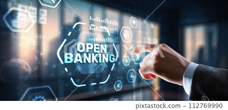Businessman is touching hologram open banking. Technology Finance concept 112769990