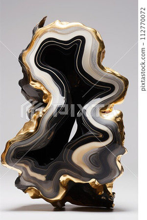 Golden and black texture. Polished stone with an exquisite natural pattern. Golden and black texture. Polished stone with an exquisite natural pattern. 112770072