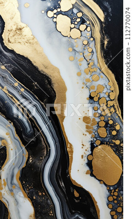 Golden black and white texture. Polished stone wall with an exquisite natural pattern. Wallpaper design Golden black and white texture. Polished stone wall with an exquisite natural pattern. Wallpaper design 112770074