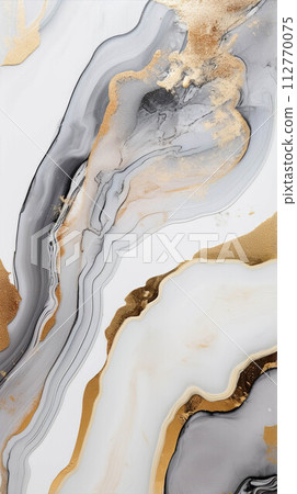 Golden black and white texture. Polished stone wall with an exquisite natural pattern. Wallpaper design Golden black and white texture. Polished stone wall with an exquisite natural pattern. Wallpaper design 112770075