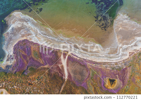Top view of the estuary shore. Land texture. Abstract nature background 112770221