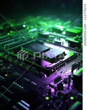 Inner and outer circuit board. Motherboard abstract background. Futuristic wallpaper CPU chip 112770231