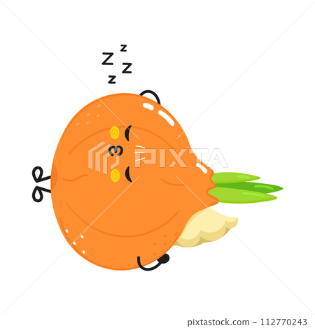 Onion sleeping character. Vector hand drawn cartoon kawaii character illustration icon. Isolated on white background. Onion sleep character concept Onion sleeping character. Vector hand drawn cartoon kawaii character illustration icon. Isolated on white background. Onion sleep character concept 112770243