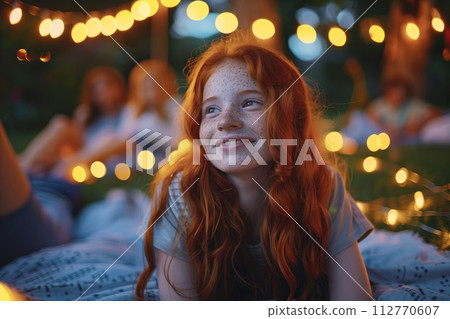 Focused woman working on laptop in cozy cafe at night 112770607
