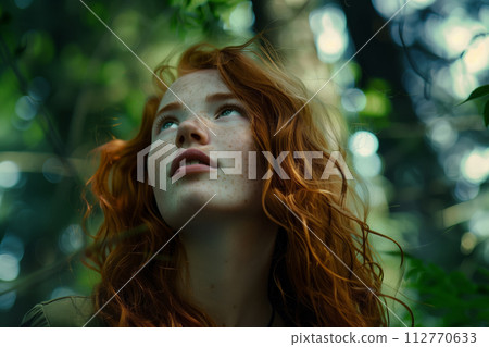 Focused woman working on laptop in cozy cafe at night 112770633