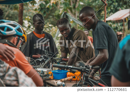 Focused woman working on laptop in cozy cafe at night 112770681