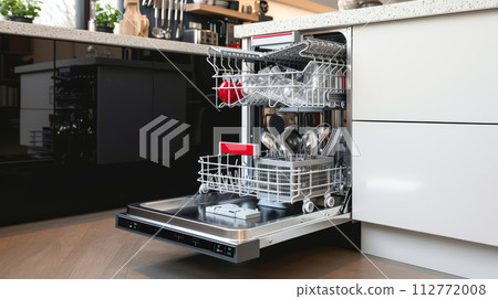 Dishwasher with Clean Plates and Glassware 112772008