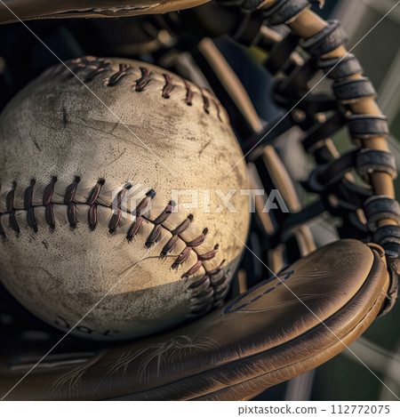 Vintage Baseball and Glove Close-Up Detail Shot 112772075
