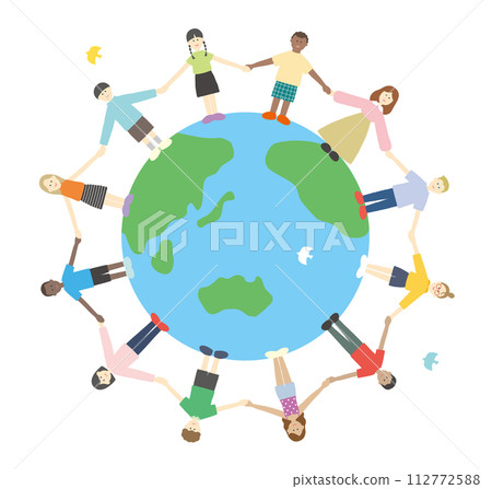 Children holding hands in a circle with the earth Children holding hands in a circle with the earth 112772588