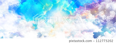 幻想背景風景寬尺寸插圖美麗閃亮的神秘光和彩虹星雲和漂浮在太空中的星星 幻想背景風景寬尺寸插圖美麗閃亮的神秘光和彩虹星雲和漂浮在太空中的星星 112773202